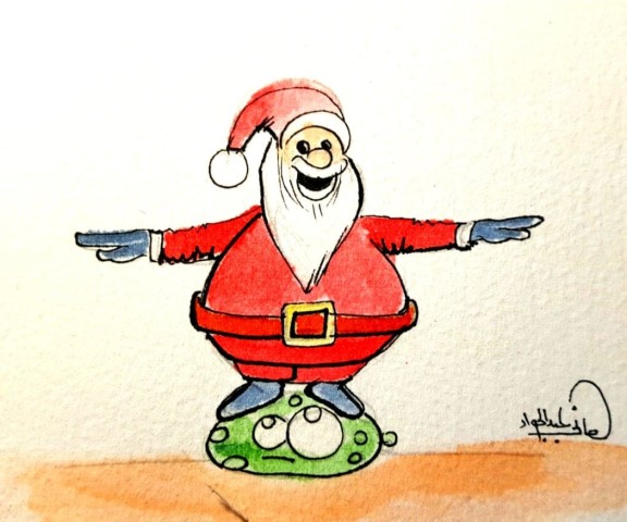 «بابا نويل» يتحدى كورونا.. بريشة هاني عبد الجواد