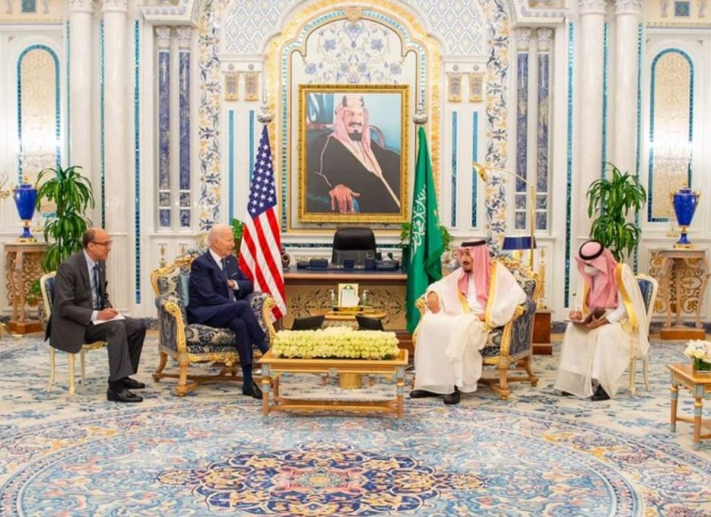 جانب من لقاء العاهل السعودي والرئيس الأمريكي 
