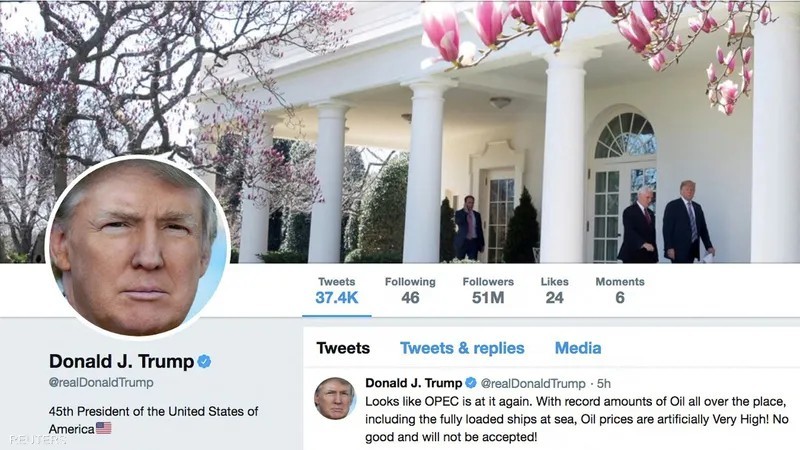 حساب الرئيس الأمريكي السابق دونالد ترامب على تويتر 