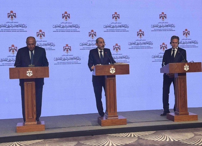 المؤتمر الصحفي لوزراء خارجية مصر والأردن والولايات المتحدة في عمّان