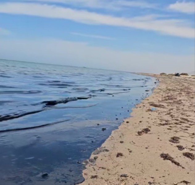 الجهات المعنية تفحص تسريب بقع زيت على شاطئ رأس سدر