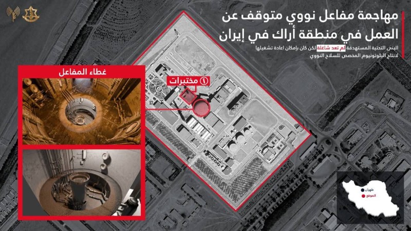 الناطق العسكري الإسرائيلي: جيش الدفاع هاجم مفاعلًا نوويًا غير نشط في منطقة أراك بإيران