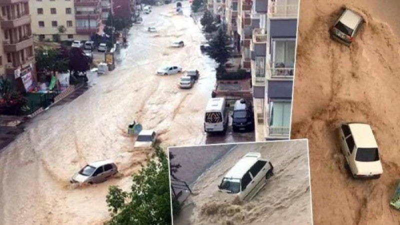 فيضانات أنقرة تحول الشوارع إلى بحيرات وتهدم جدران المنازل