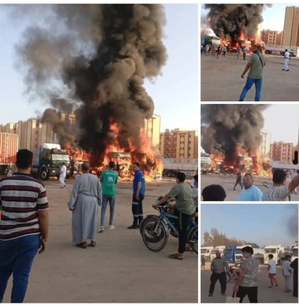 اندلاع حريق ٤ سيارات نقل بجراج خلف مستشفى القرين بالشرقية