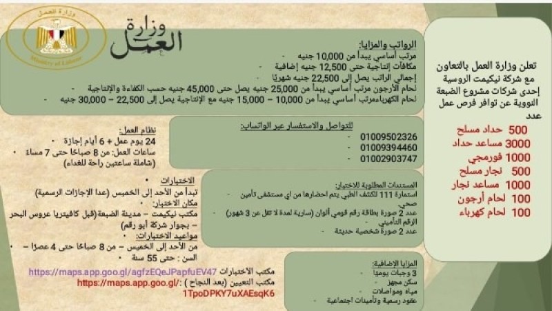 4500 فرصة عمل جديدة بمشروع الضبعة النووي