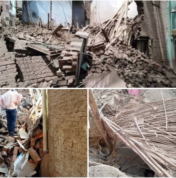 انهيار منزل بالطوب اللبن يودي بحياة أم وطفليها وإصـابة اثنين