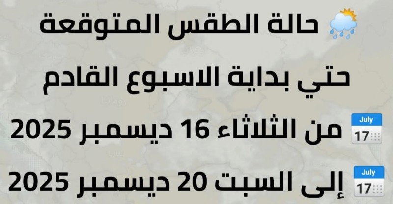 لمحات سريعة في حالة الطقس من اليوم حتي السبت المقبل