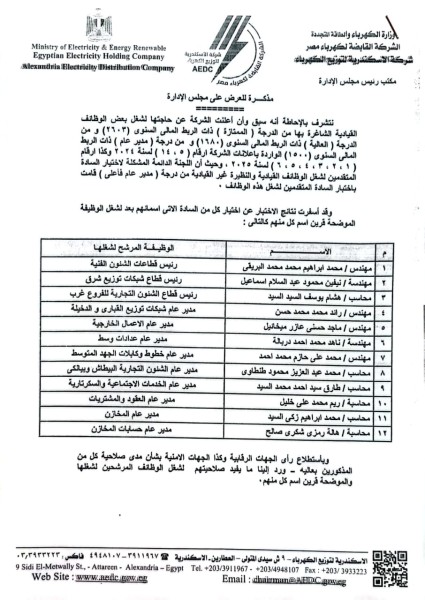 كهرباء الإسكندرية تعتمد أكبر حركة ترقيات لتعزيز الكفاءات
