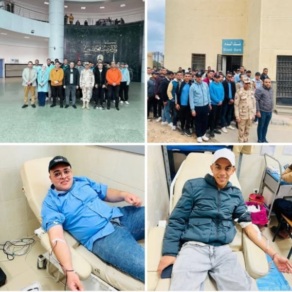 حملة تبرع بالدم بالمستشفى الجامعي لطلاب التربية العسكرية بجامعة كفر الشيخ