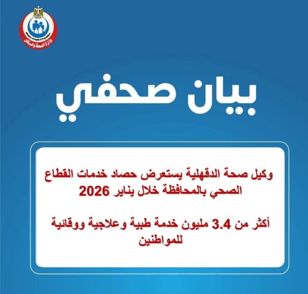 وكيل صحة الدقهلية يستعرض حصاد خدمات القطاع الصحي بالمحافظة خلال يناير 2026