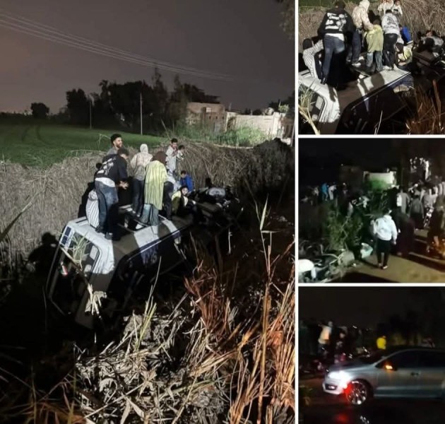 انقلاب أتوبيس يقل 26 راكباً في ترعة بالبراجيل بعد اصطدامه بـ ”عربة كارو”