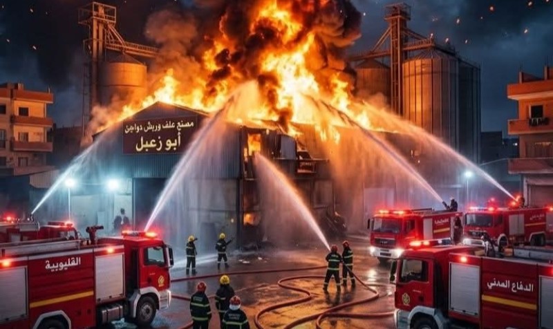 القليوبية: حريق مفاجئ بمصنع علف ودواجن في أبو زعبل