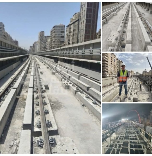أعمال تركيب القضبان ضمن مشروع مترو أبو قير بالإسكندرية