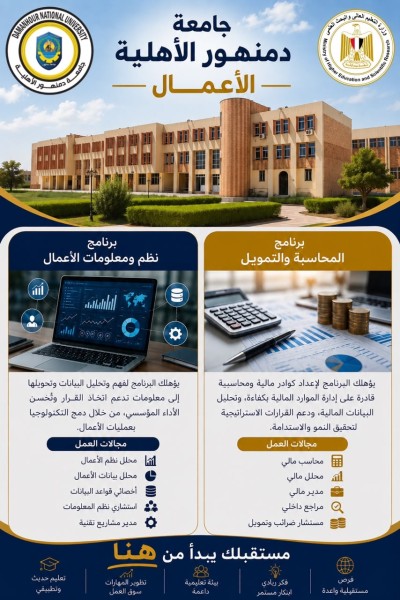 جامعة دمنهور الأهلية تستعرض برنامجي «نظم معلومات الأعمال» و«المحاسبة والتمويل» لإعداد خريج رقمي محترف