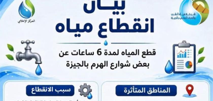 قطع المياه 6 ساعات عن بعض شوارع الهرم .. المواعيد والأماكن