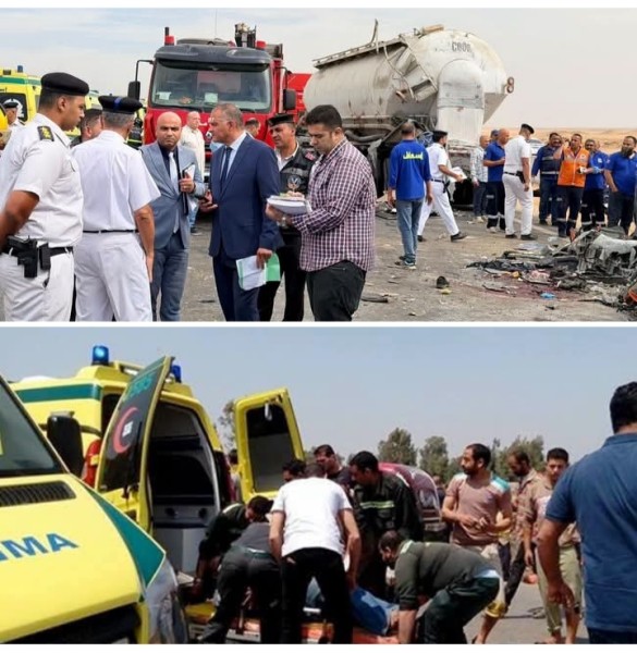 مدير أمن الفيوم يتفقد موقع حادث الطريق الصحراوي الغربي