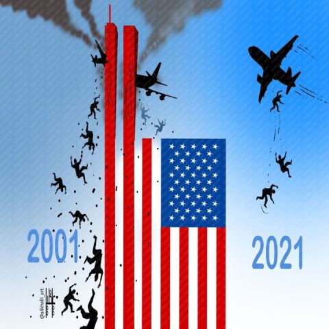 «أمريكا قبل وبعد أحداث 11 سبتمبر» بريشة على خليل